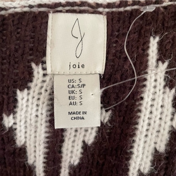 JOIE Aztec Tan Brown Long Sleeve Open Front Duster Sweater Cardigan Small - Picture 15 of 16